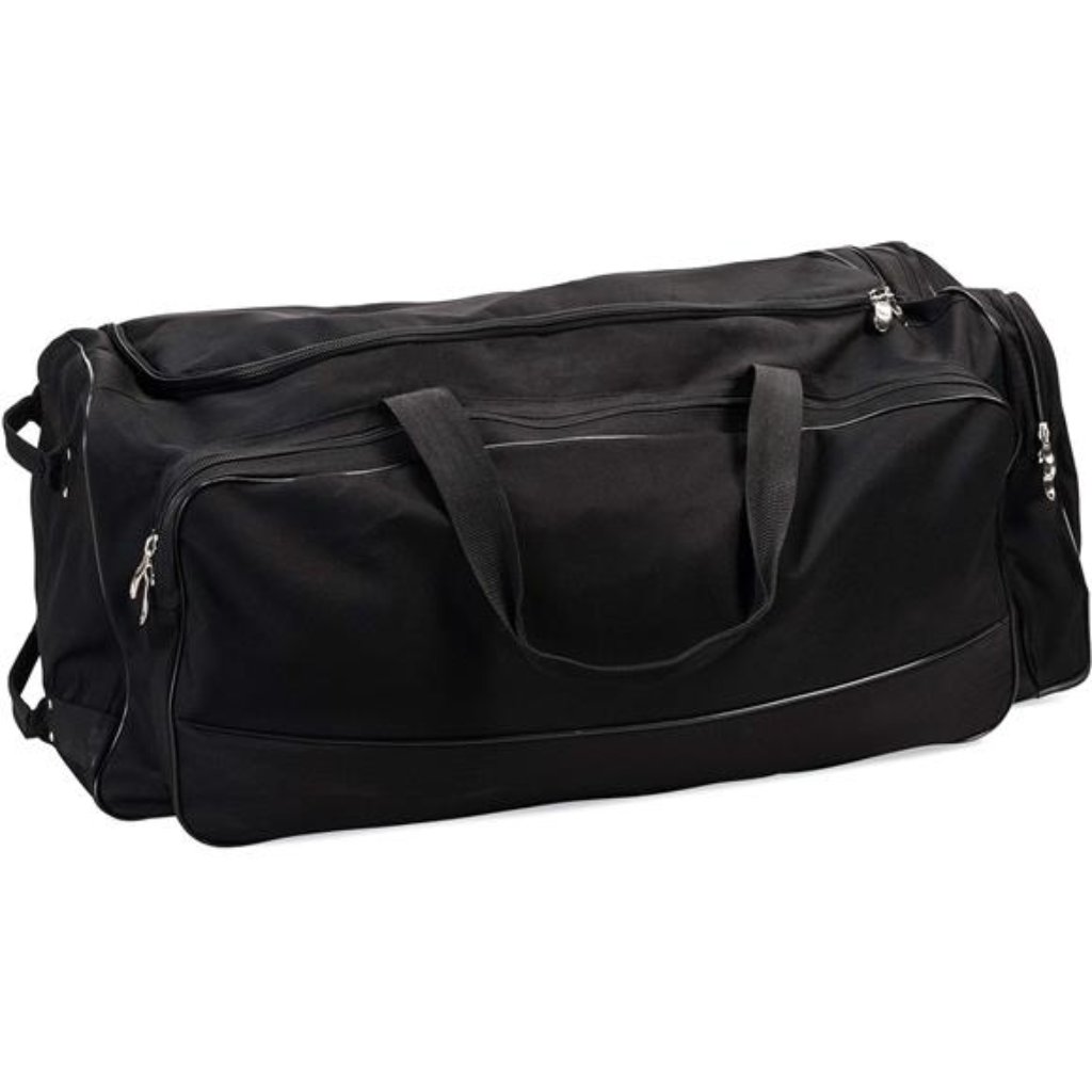 Wheeled Equipment Bag: Large Nylon Athletic Travel Bag With Wheels, Black